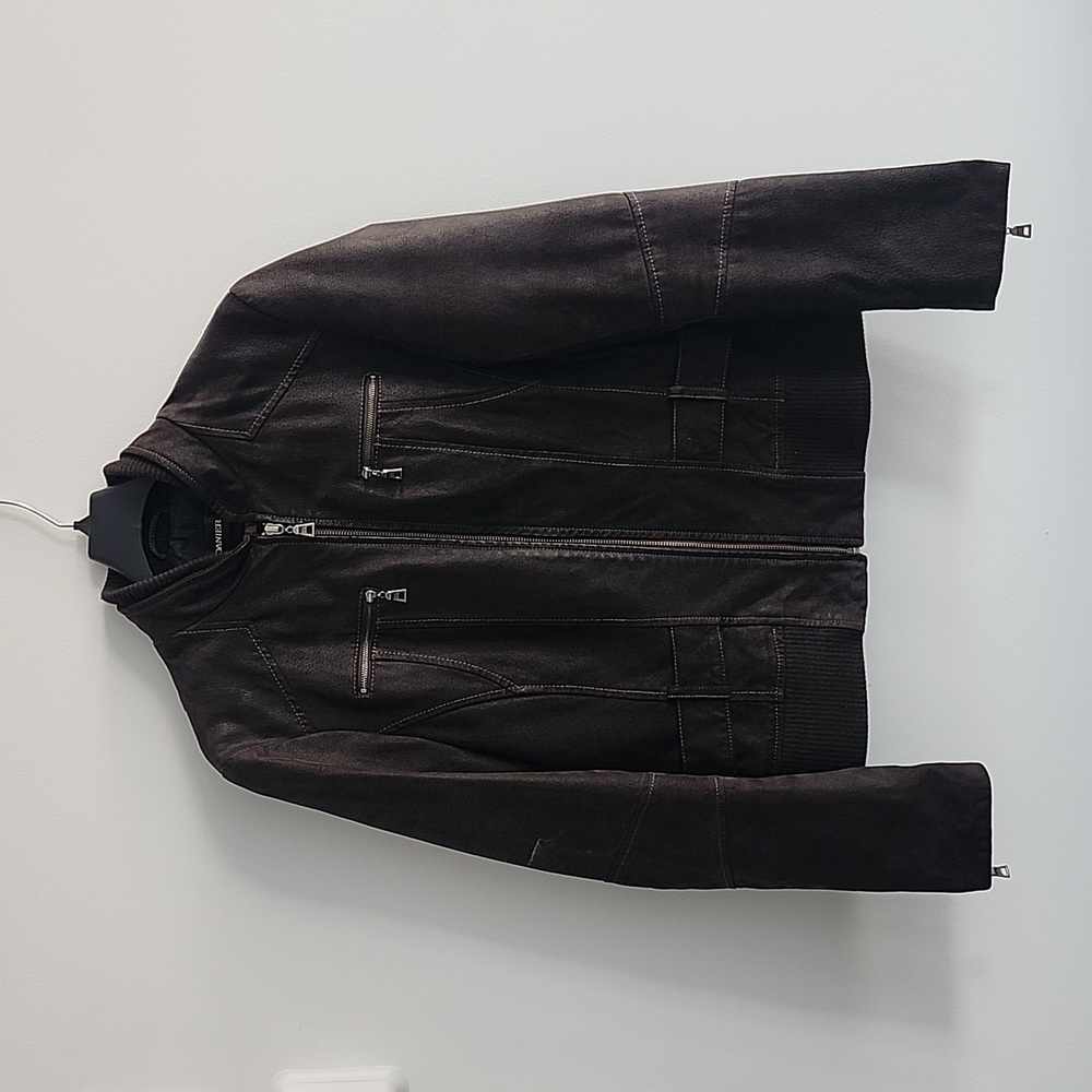 DANIER Leather Brown Suede Zippered Jacket With Zippers and Ribbed Waist